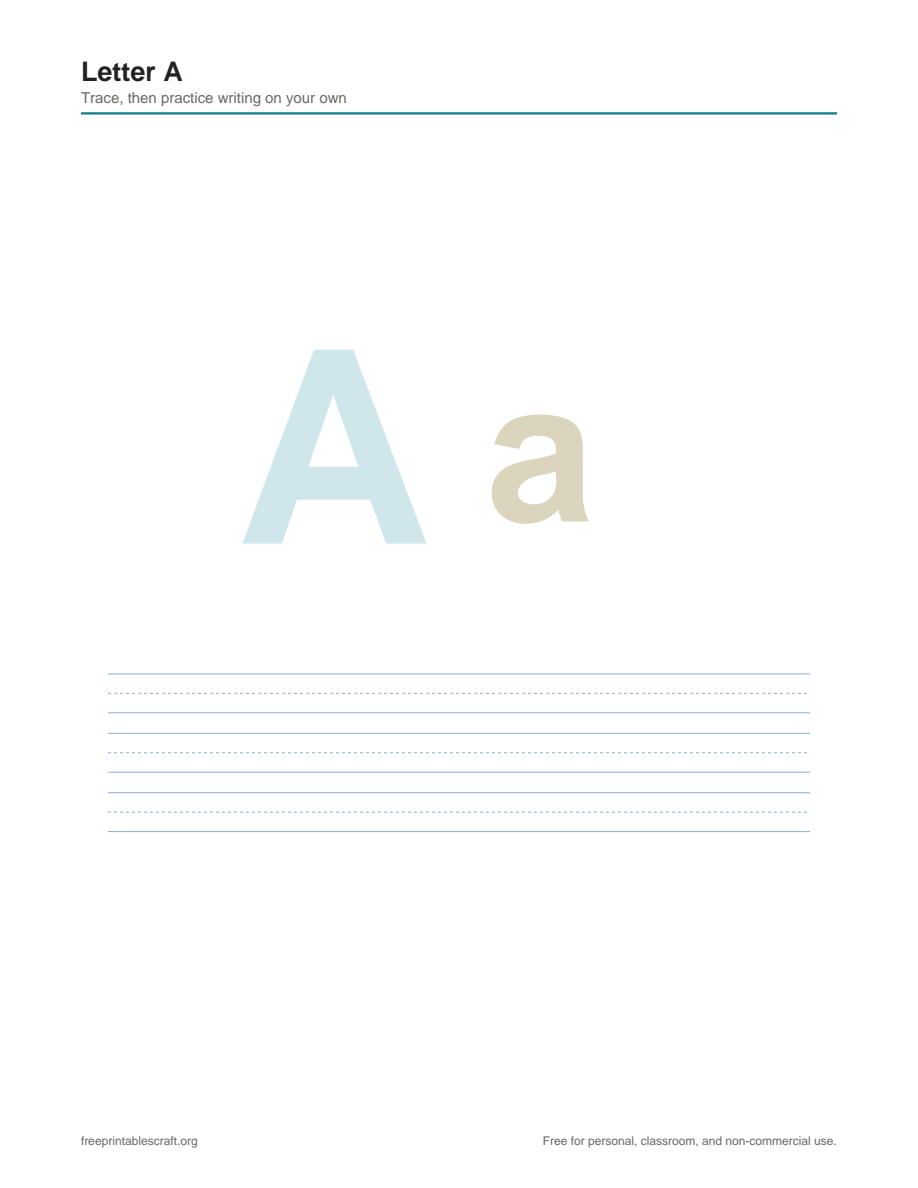 Preview of the letter a printable PDF