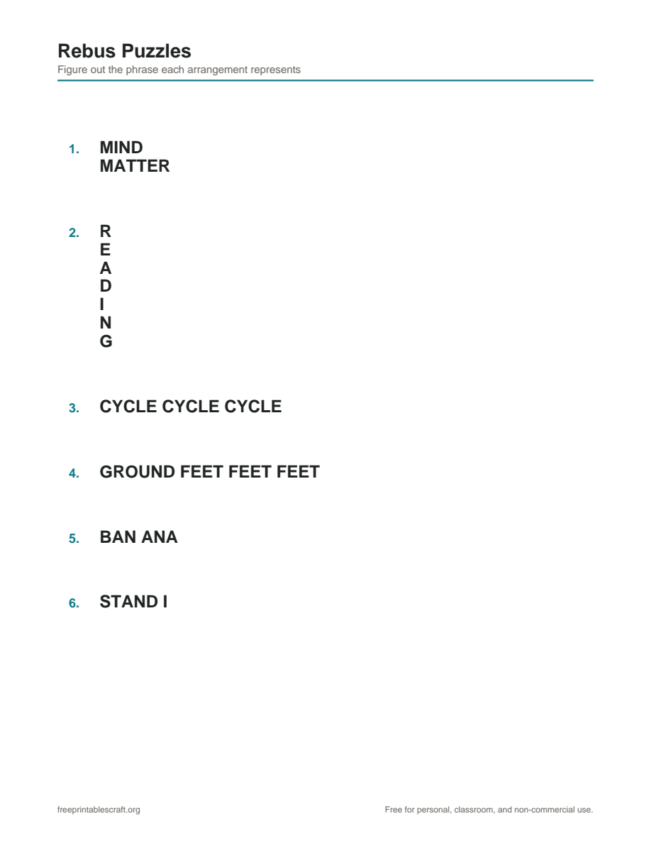 Preview of the rebus puzzles printable PDF