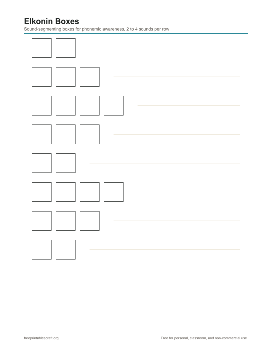 Preview of the elkonin boxes printable PDF