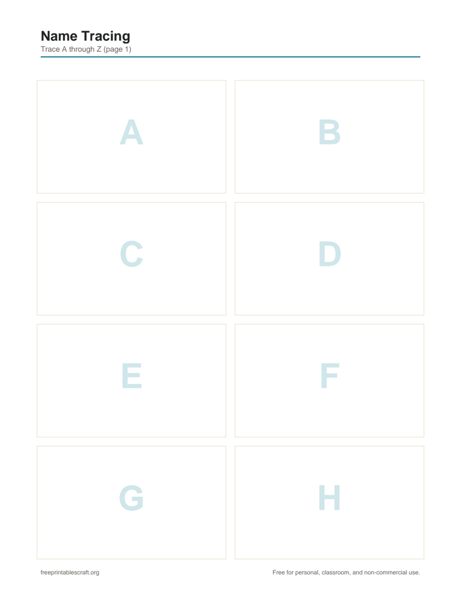 Preview of the name tracing printable PDF