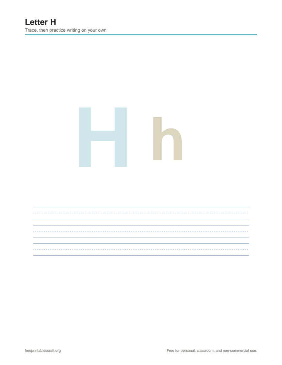 Preview of the letter h printable PDF