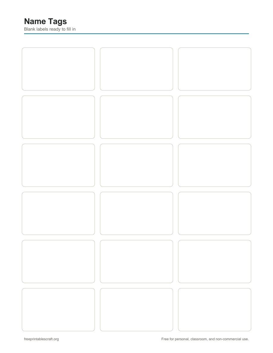 Preview of the name tags printable PDF