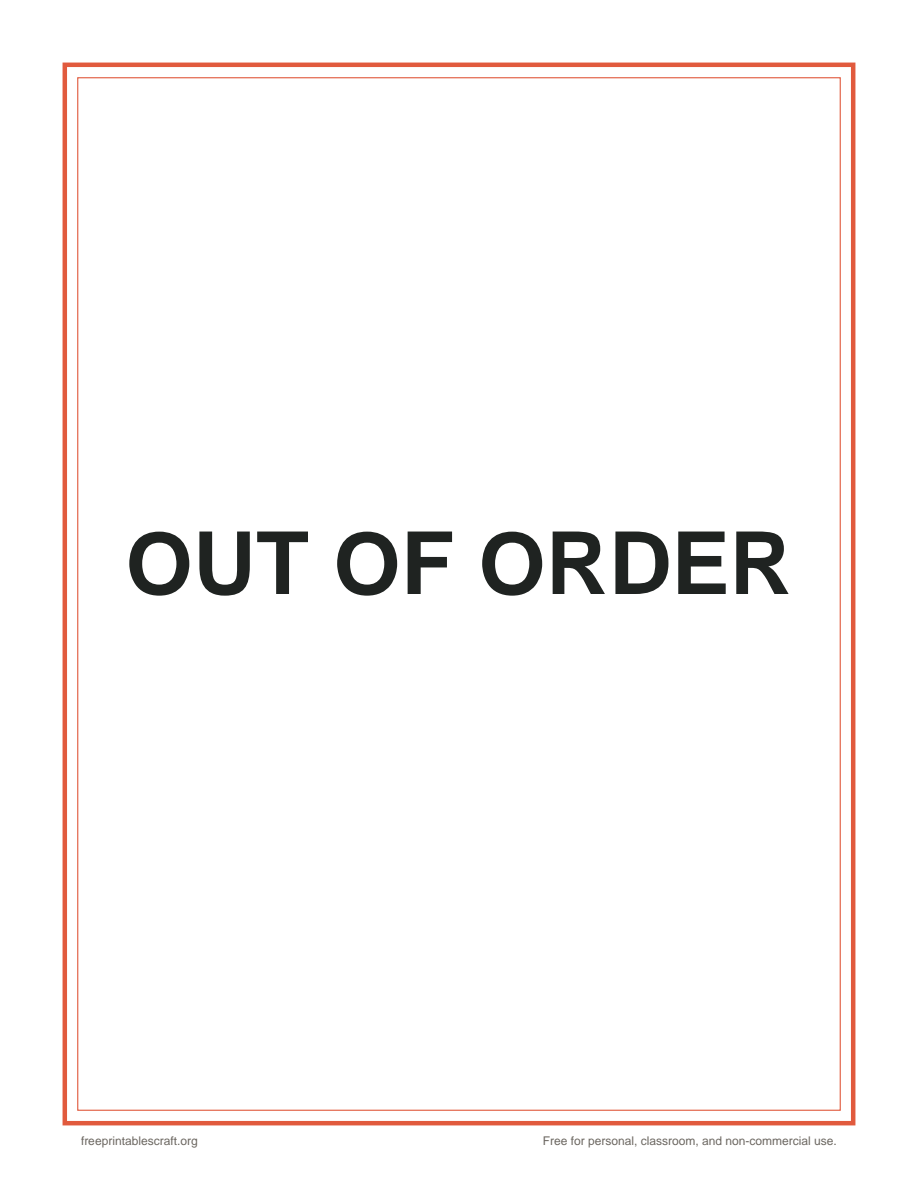Preview of the out of order sign printable PDF