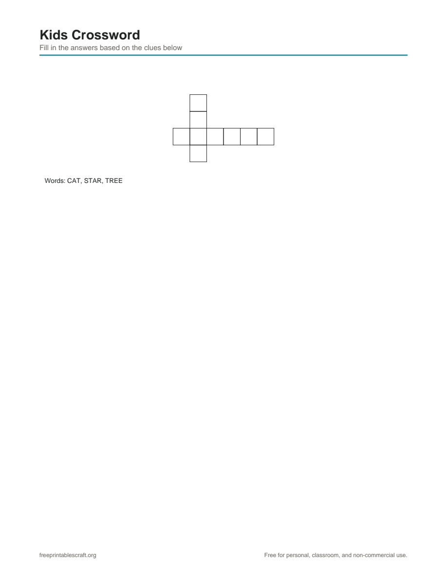 Preview of the kids crossword puzzles printable PDF