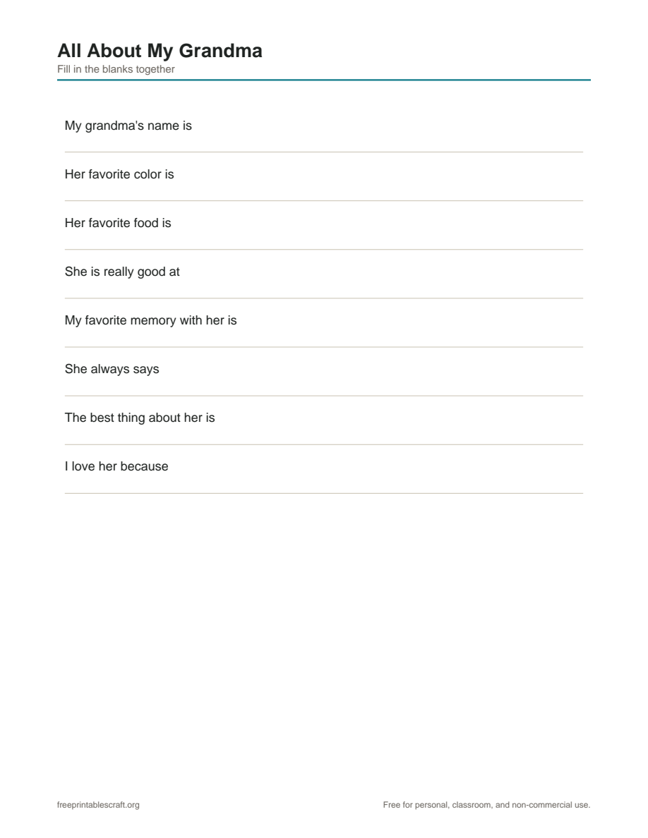 Preview of the all about my grandma printable PDF