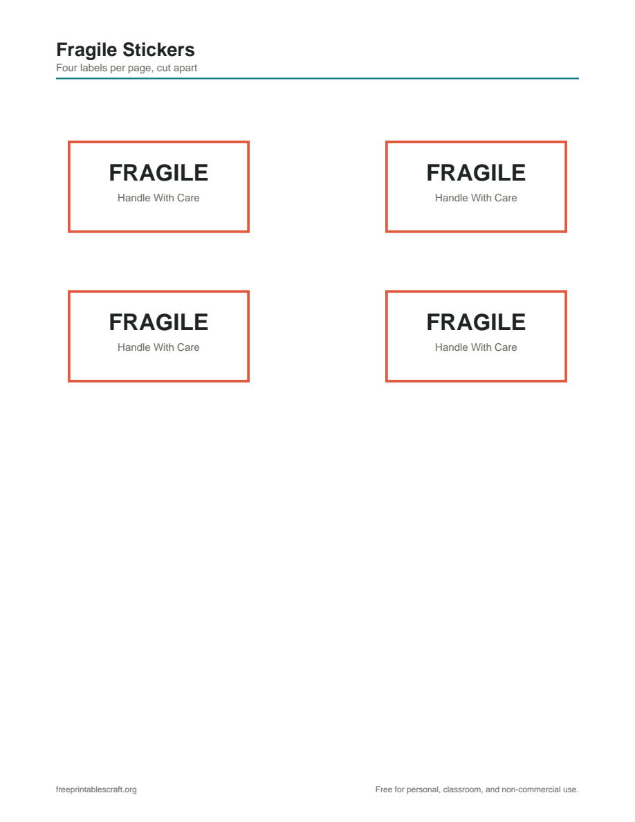 Preview of the fragile sticker printable PDF