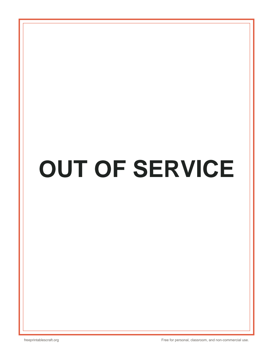 Preview of the out of service sign printable PDF