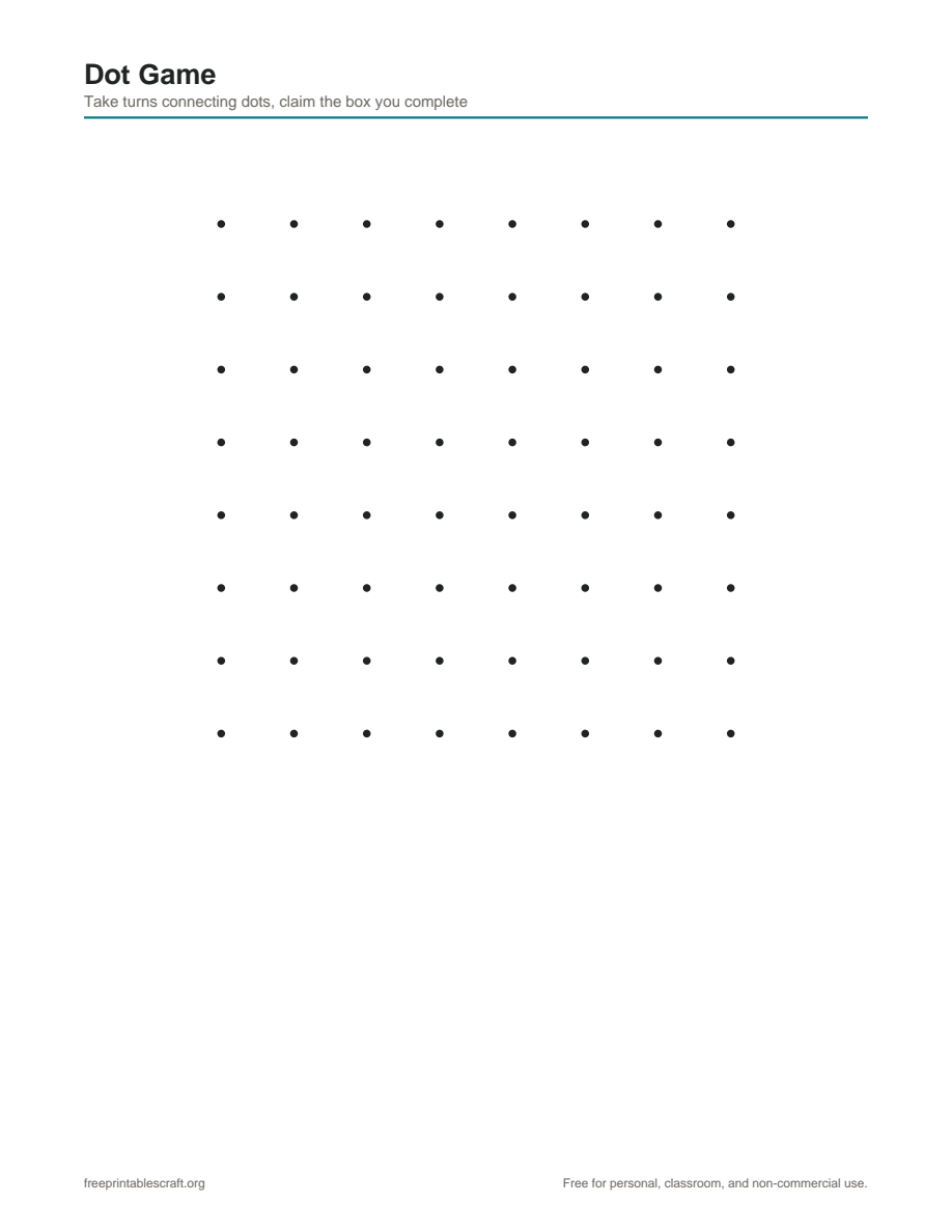 Preview of the dot game printable PDF