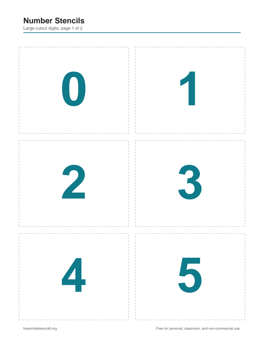 Preview of the number stencils printable PDF