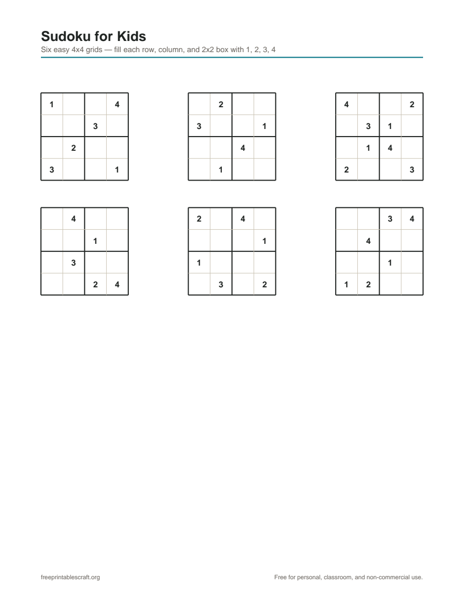Preview of the sudoku for kids printable PDF