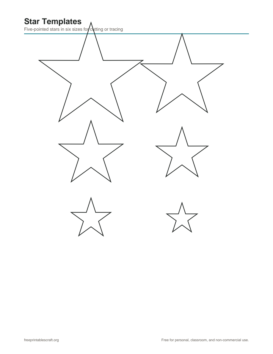 Preview of the 5 pointed star template printable PDF