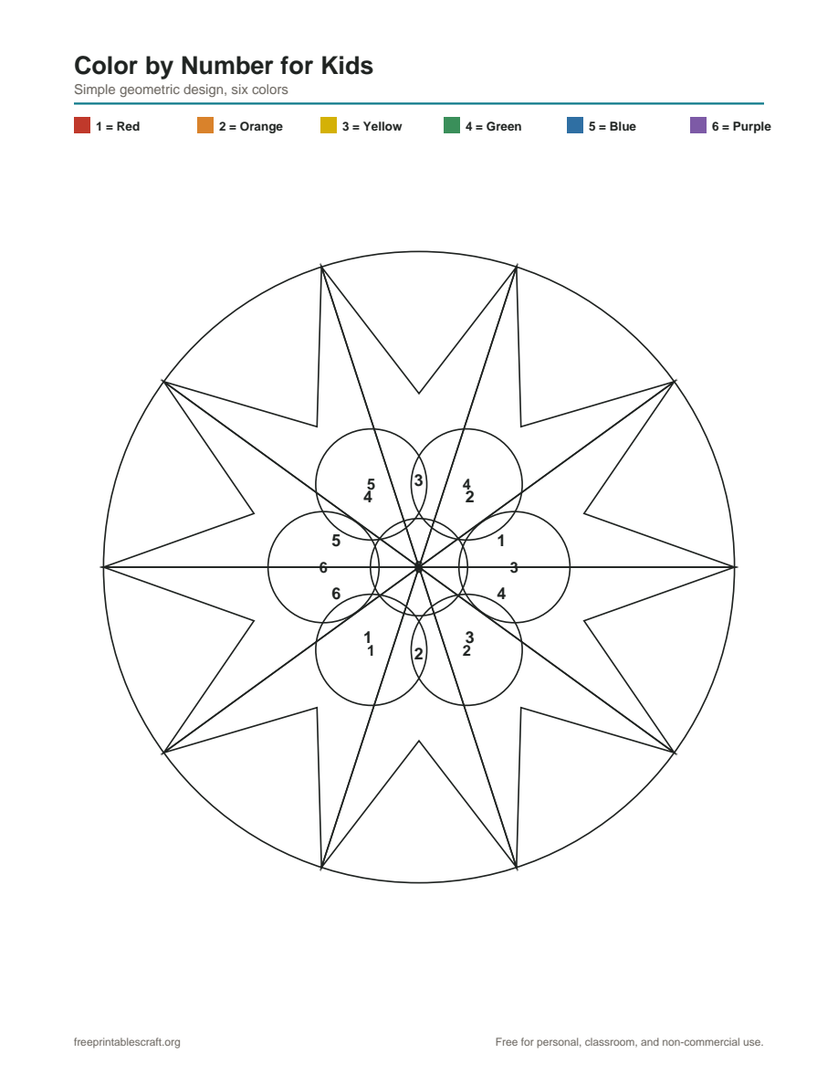 Preview of the color by number for kids printable PDF