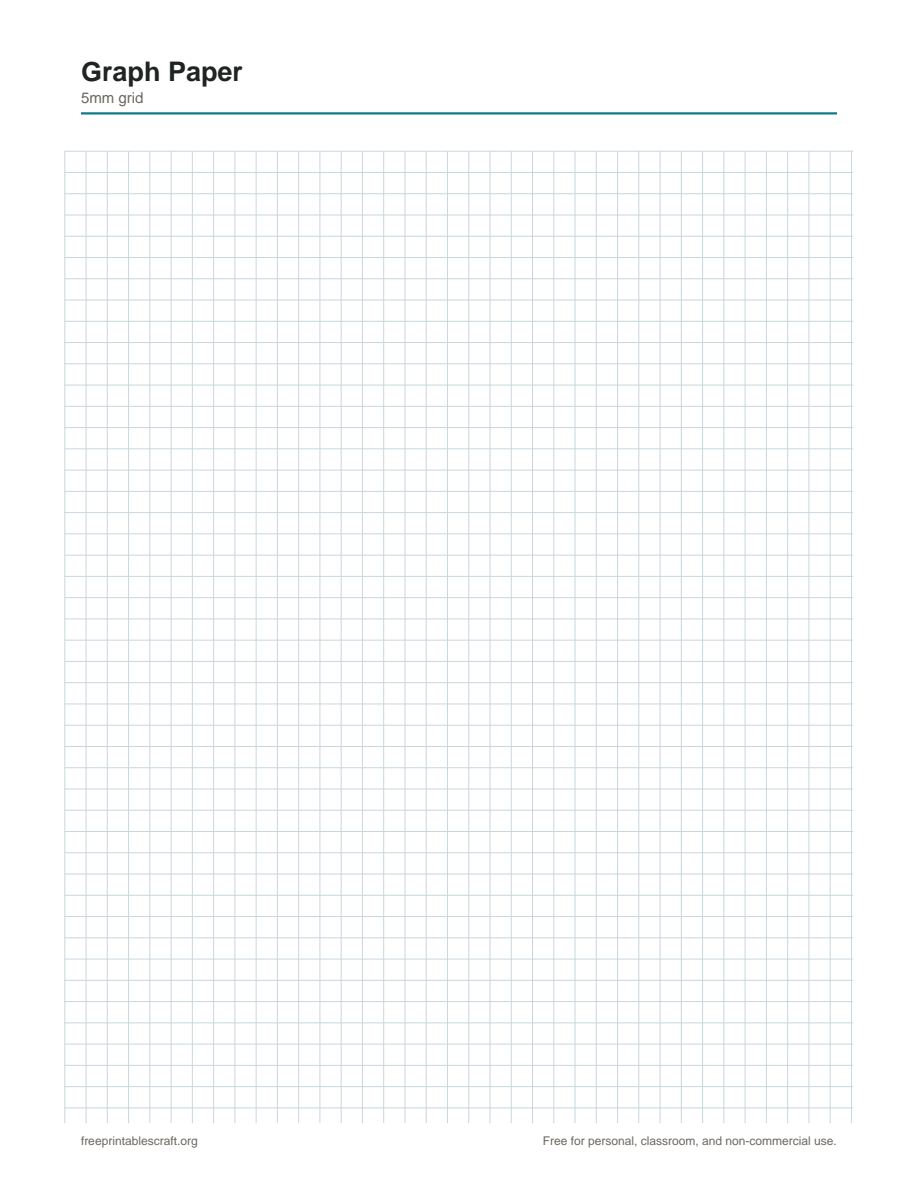 A sheet of 5mm square graph paper with faint teal grid lines