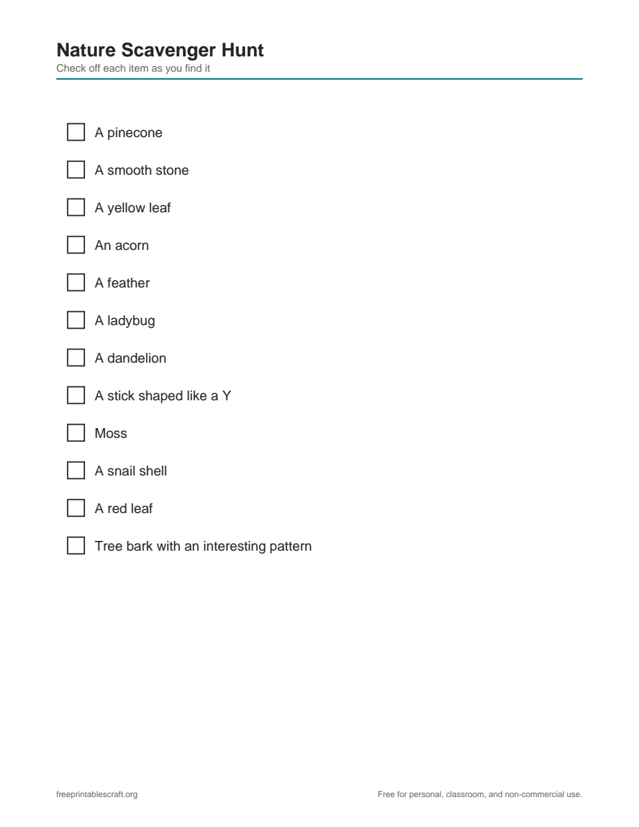 Preview of the nature scavenger hunt printable PDF
