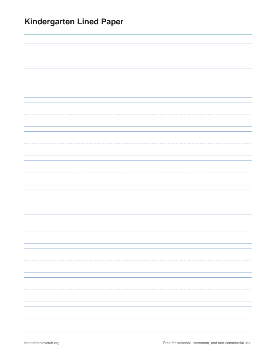 A sheet of Kindergarten lined paper with tall three-line writing bands