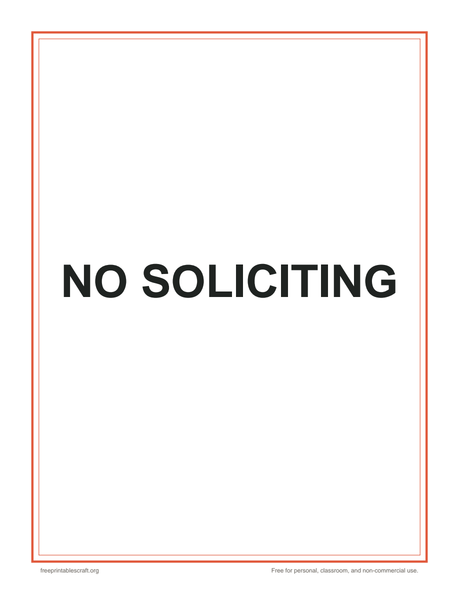 Preview of the no soliciting sign printable PDF