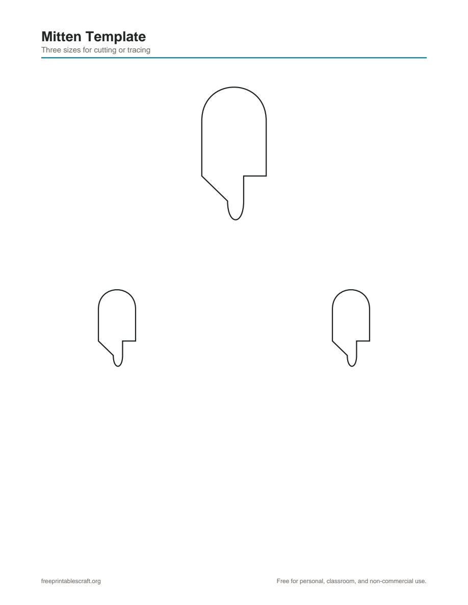 Preview of the mitten template printable PDF