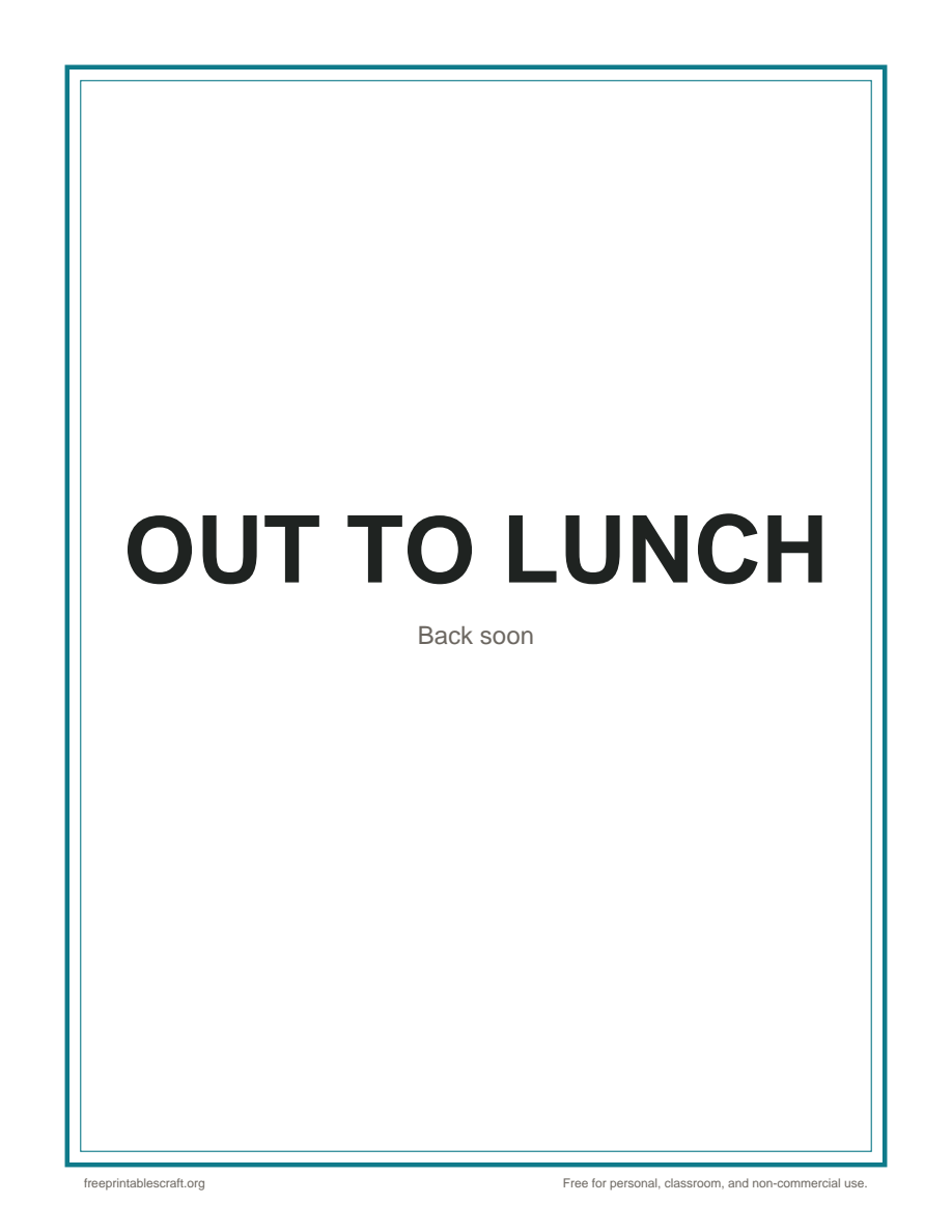 Preview of the out to lunch sign printable PDF
