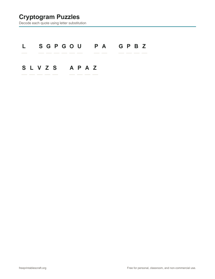 Preview of the cryptograms printable PDF
