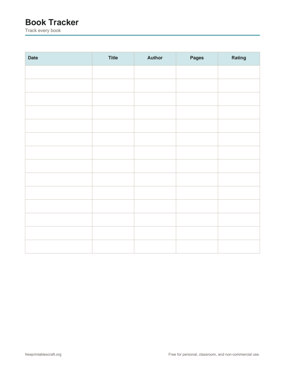 Preview of the book tracker printable PDF