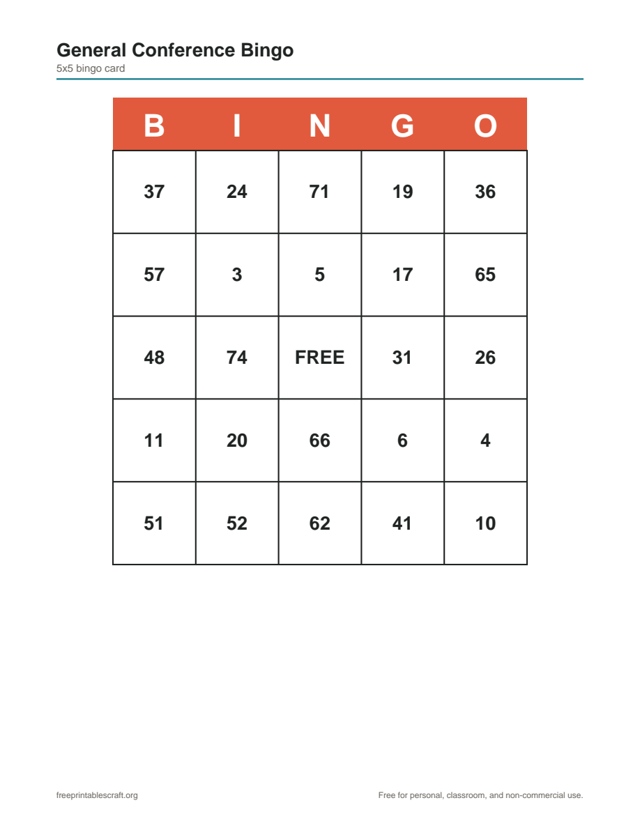 Preview of the general conference bingo printable PDF