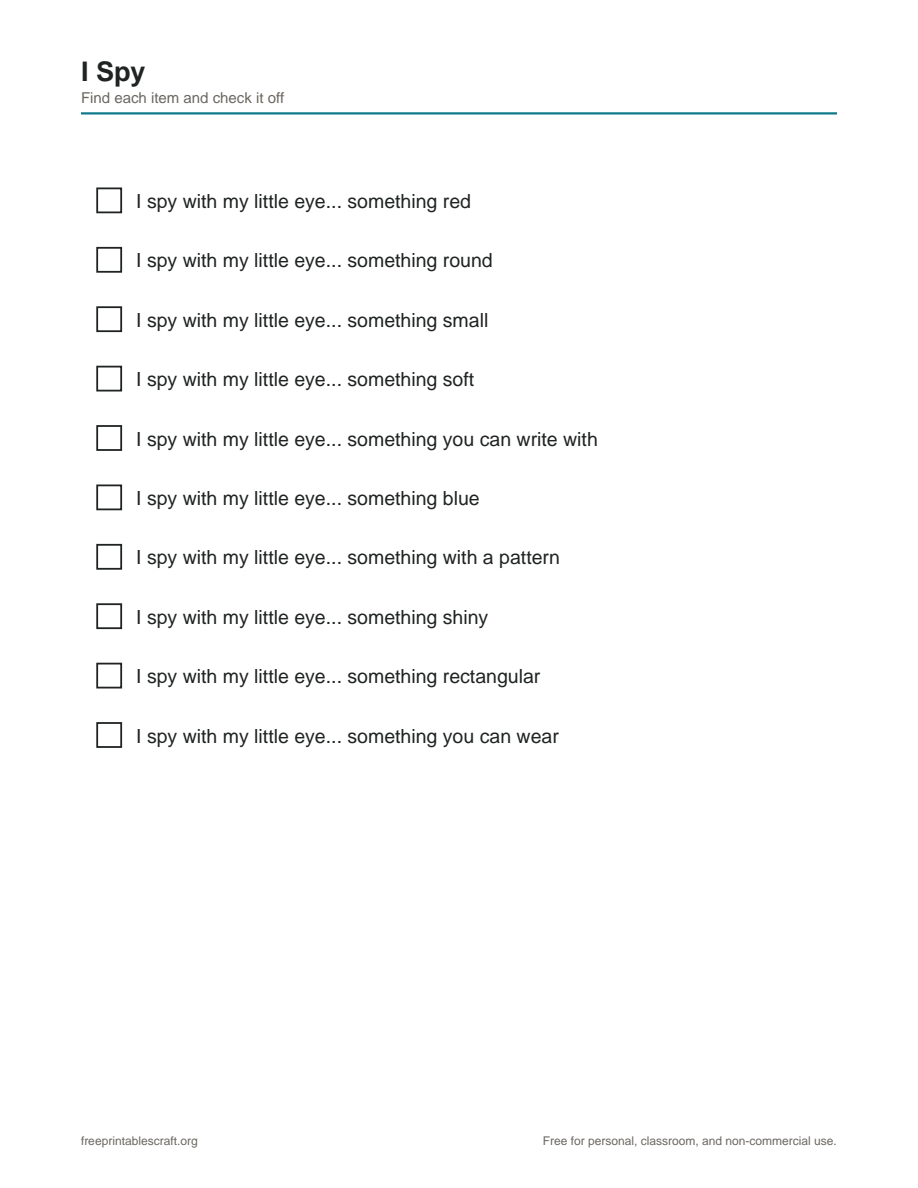 Preview of the i spy printable PDF