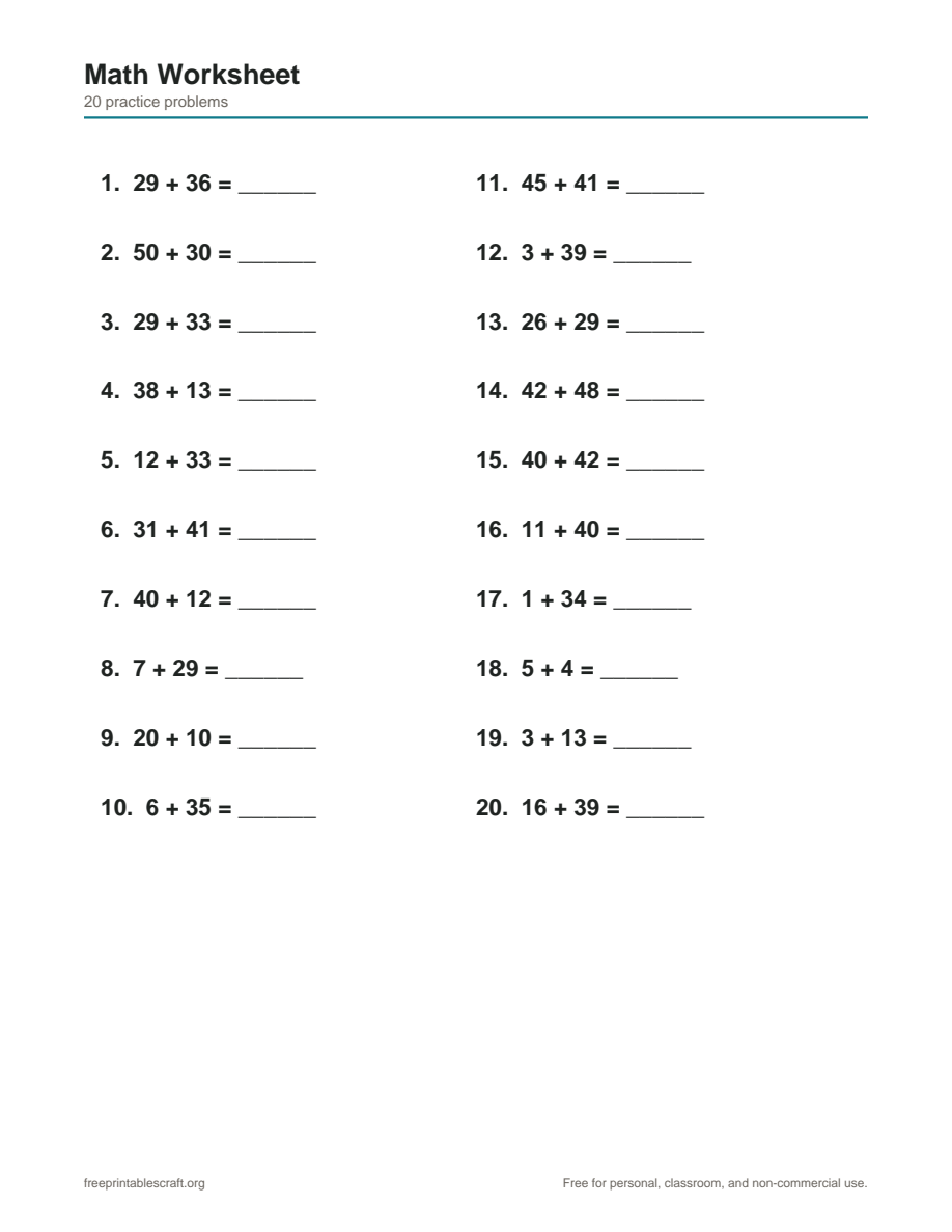 Preview of the 2nd grade math worksheets printable PDF