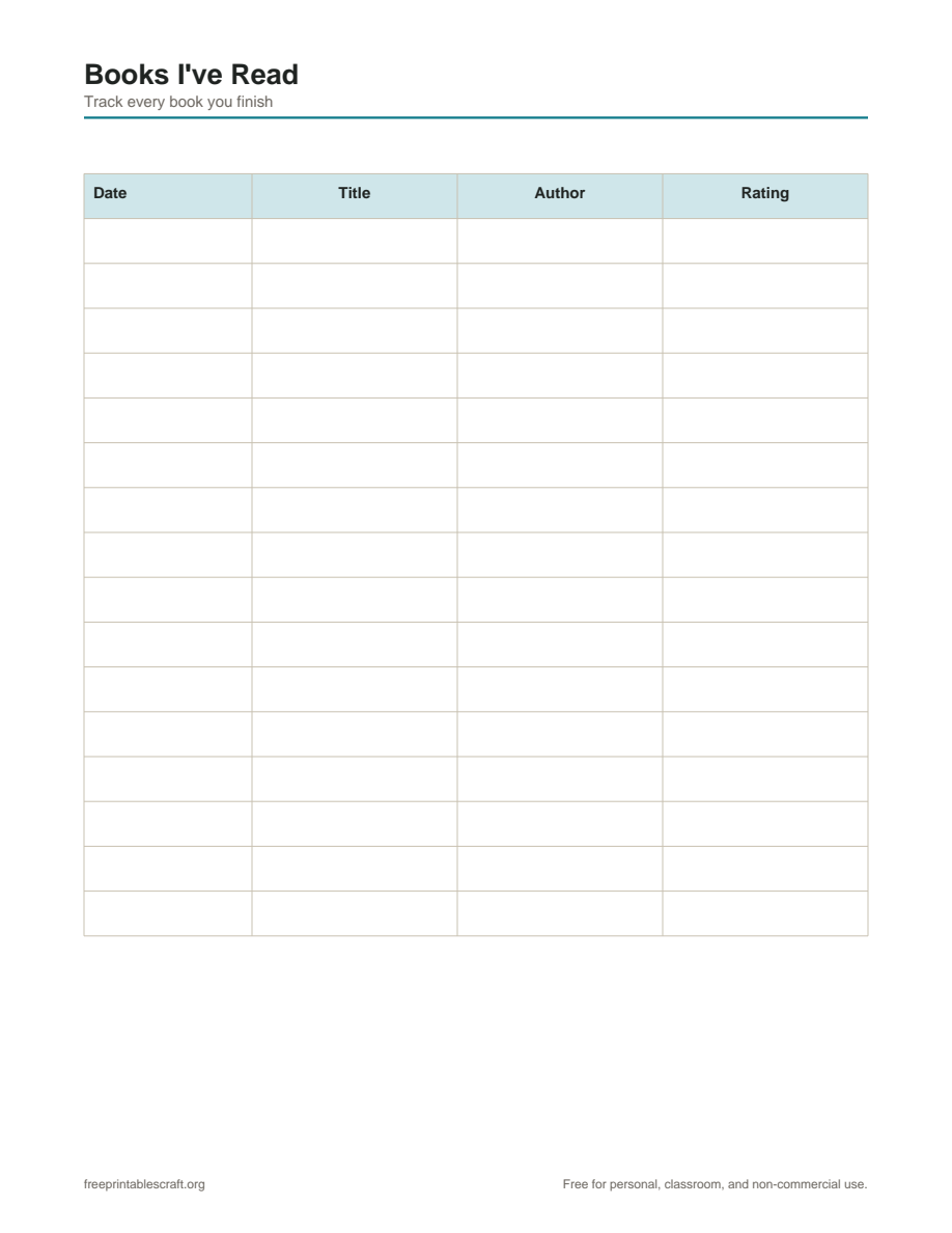Preview of the books i've read list printable PDF