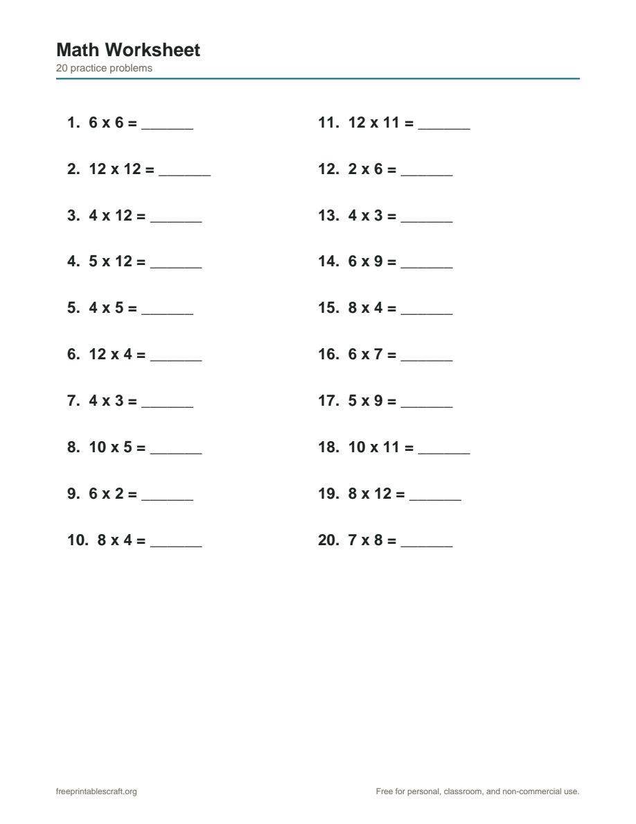 Preview of the 4th grade math worksheets printable PDF