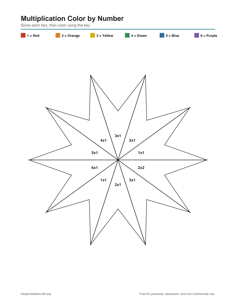 Preview of the multiplication color by number printable PDF