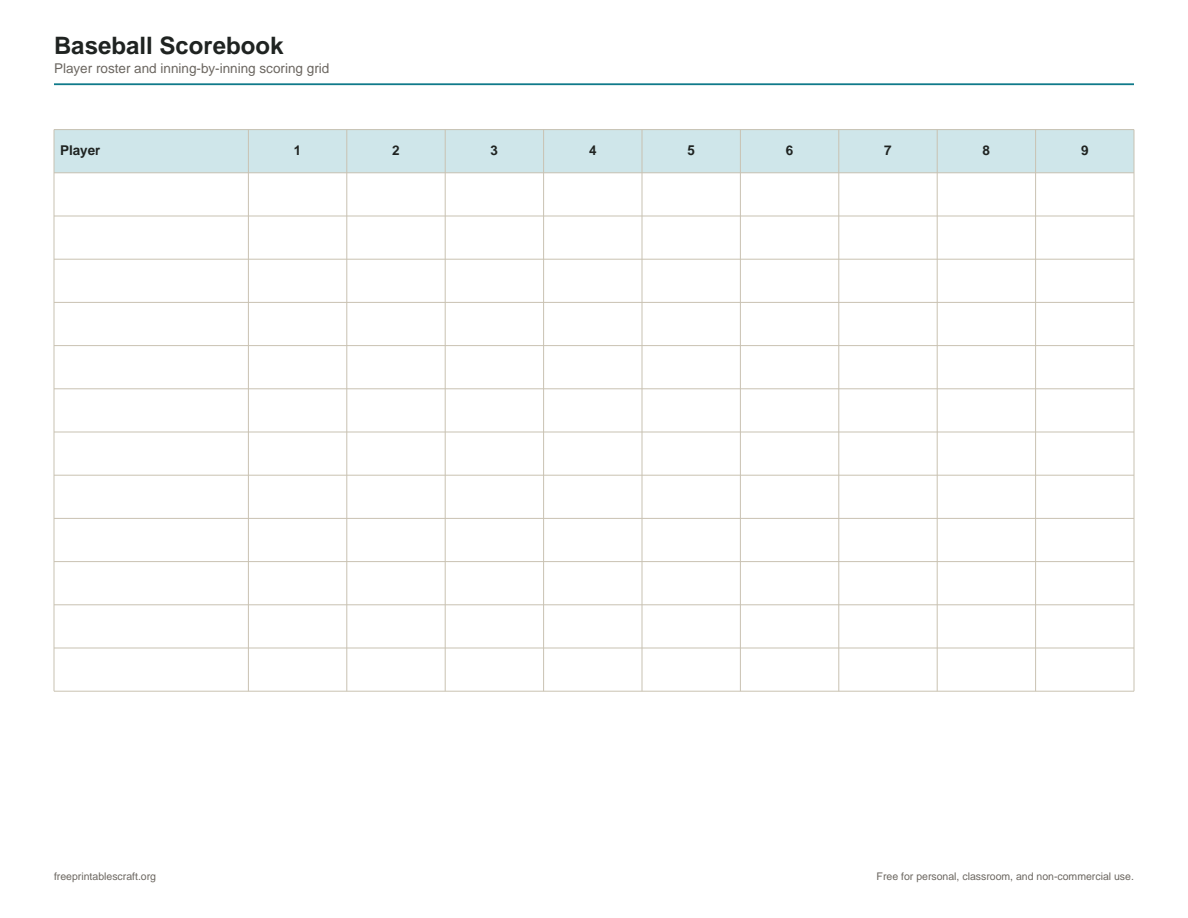Preview of the baseball scorebook printable PDF