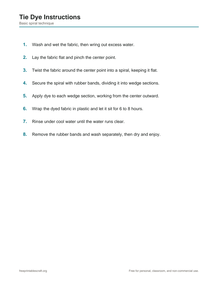 Preview of the tie dye instructions printable PDF