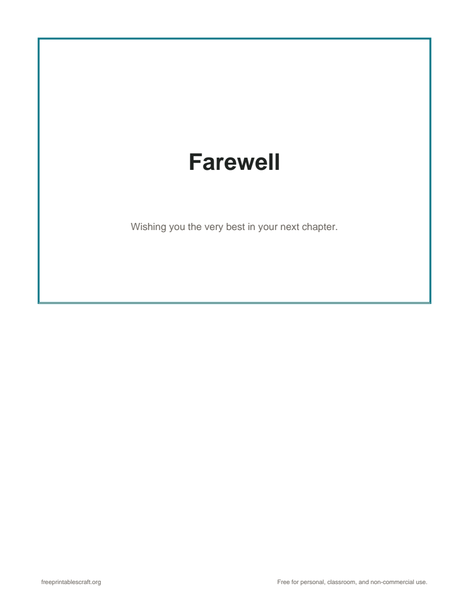 Preview of the farewell card printable PDF