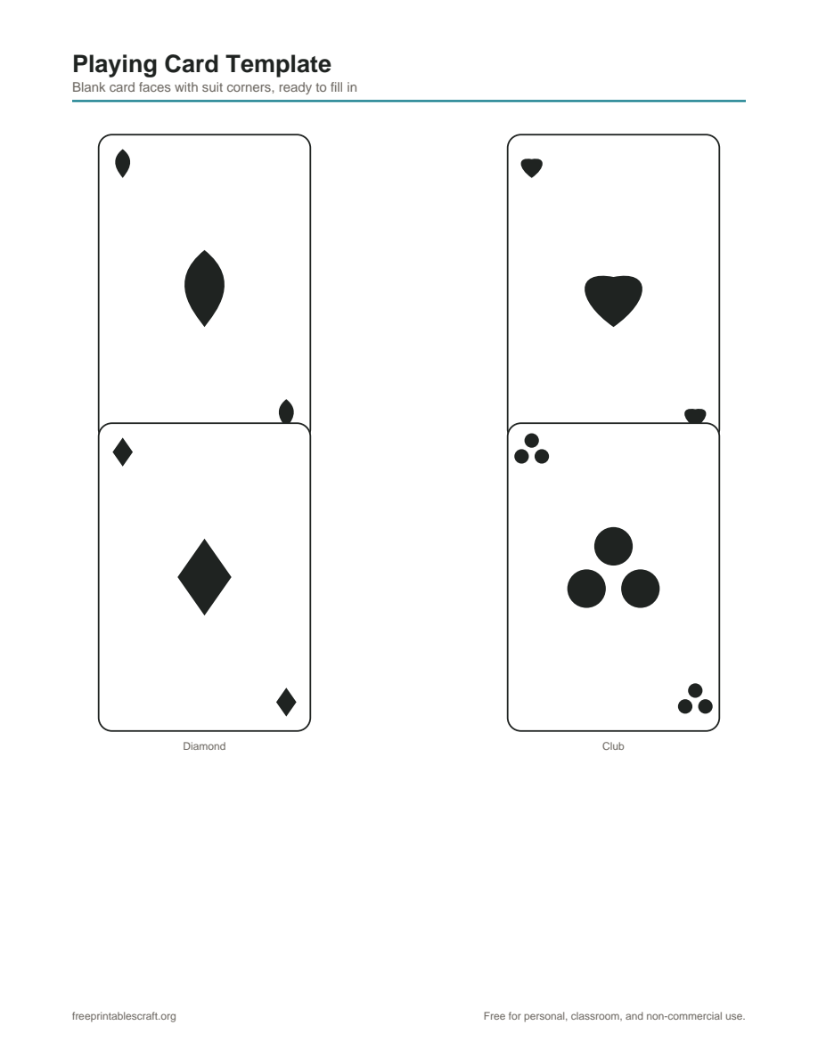 Preview of the playing cards printable PDF