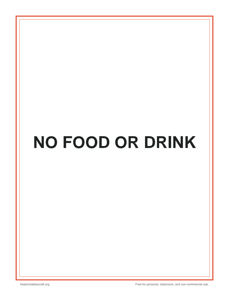 Preview of the no food or drink sign printable PDF