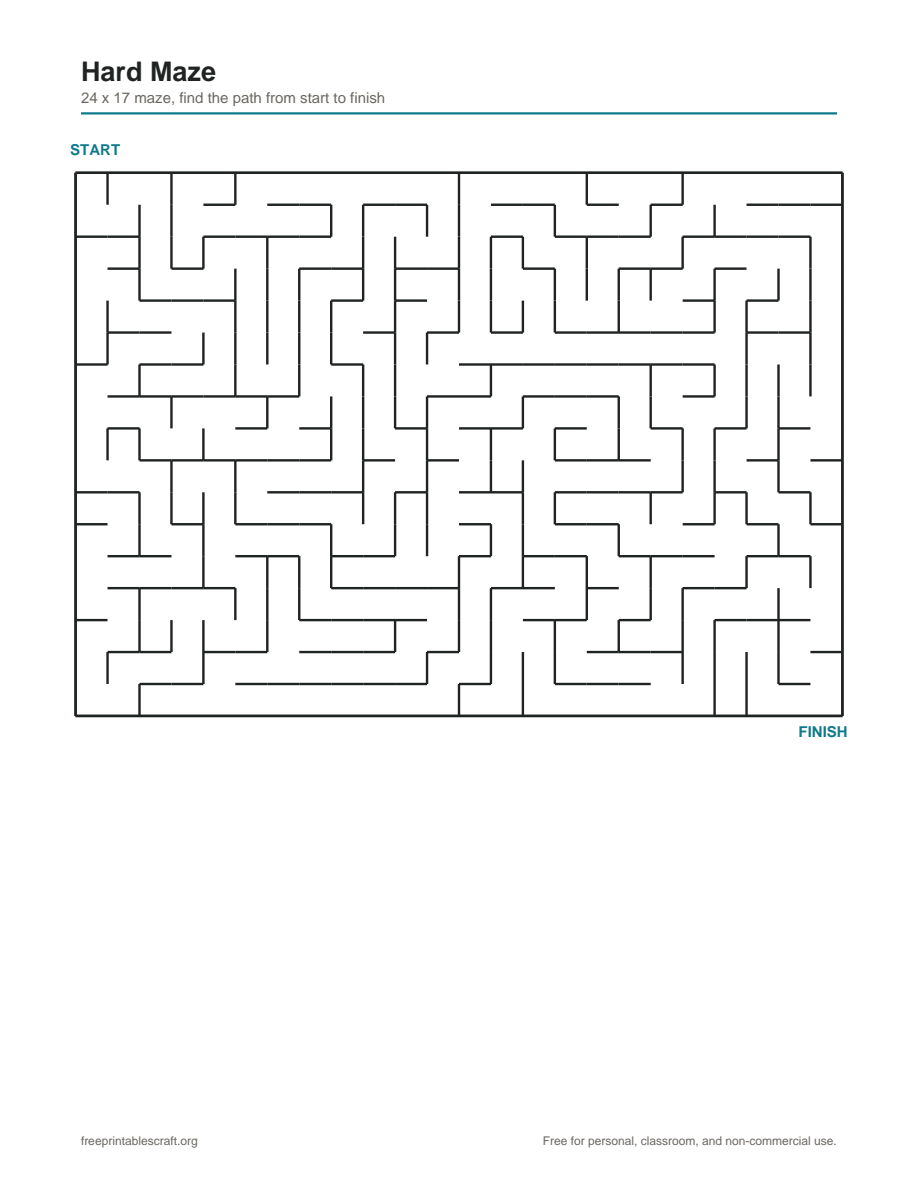 Preview of the hard maze printable PDF