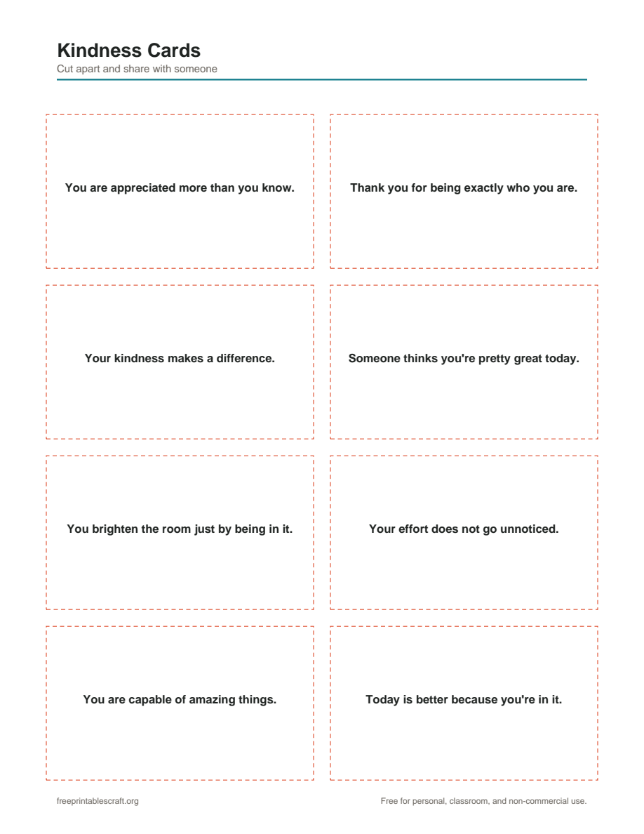 Preview of the kindness cards printable PDF