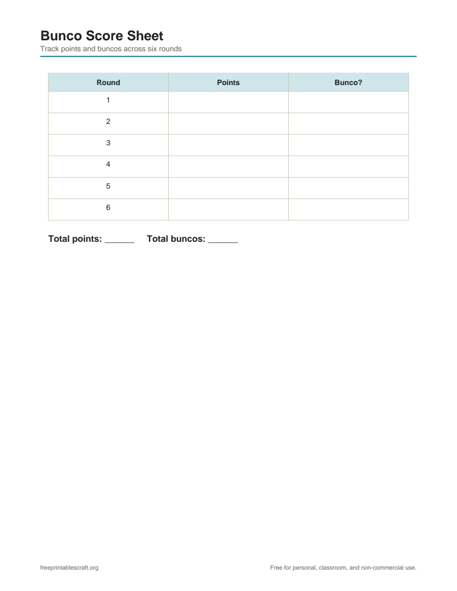 Preview of the free bunco score sheets printable PDF