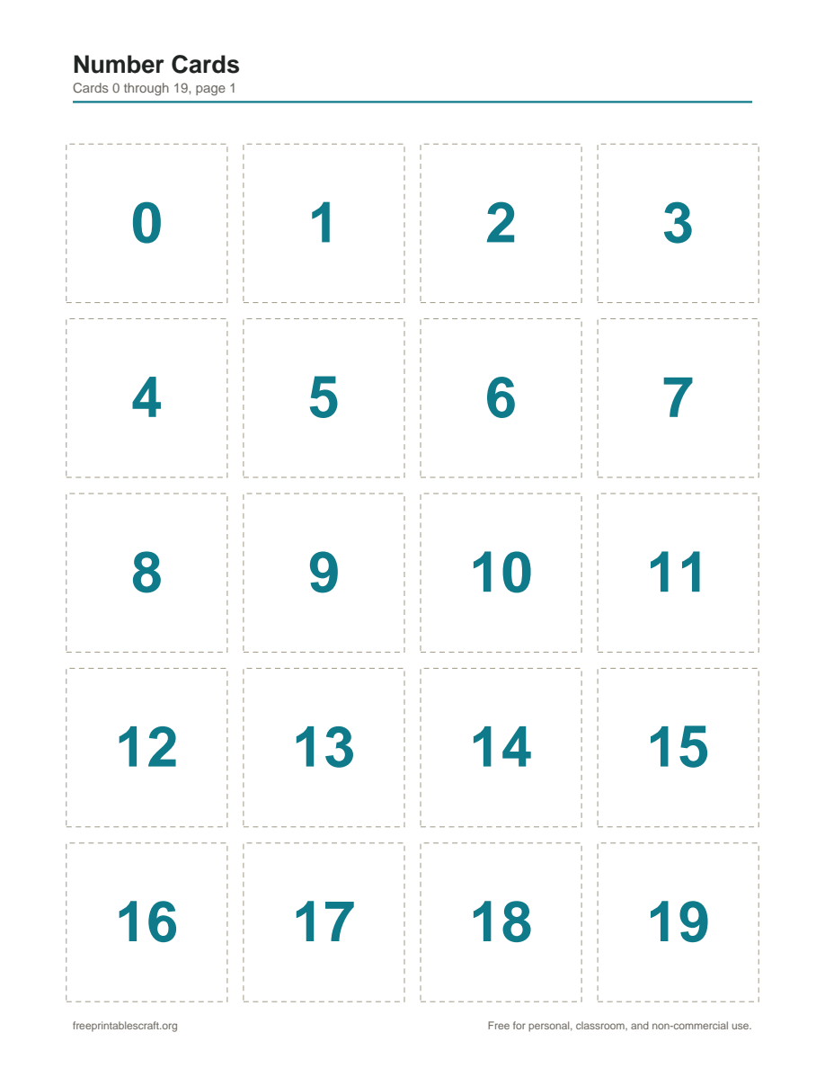 Preview of the number cards printable PDF