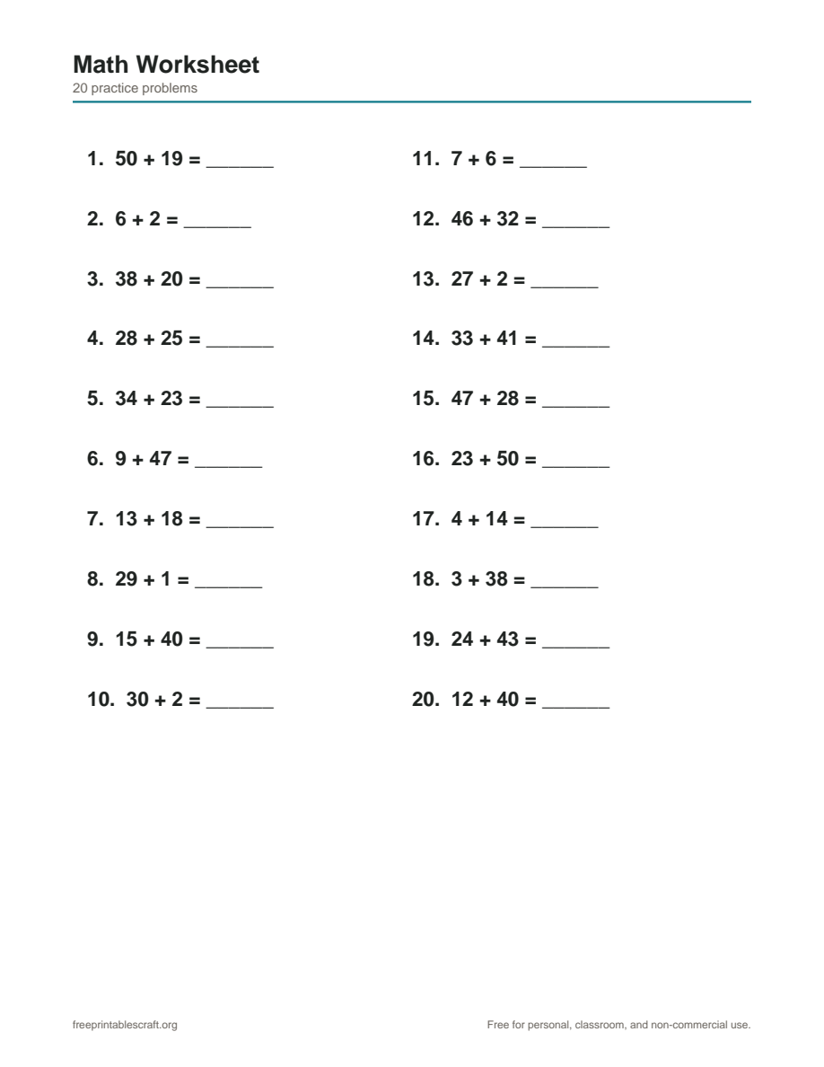 Preview of the 2nd grade math test printable PDF