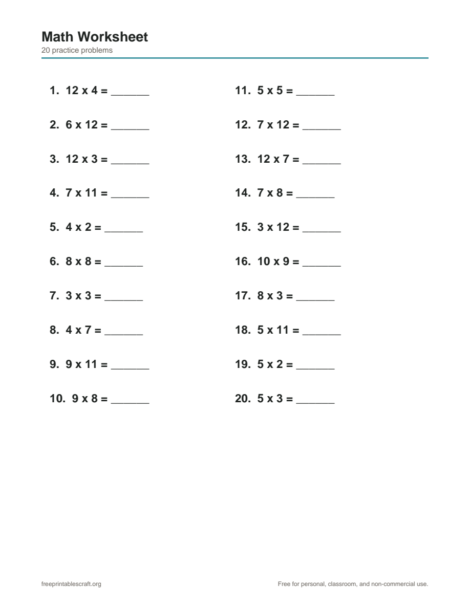 Preview of the 5th grade math worksheets printable PDF