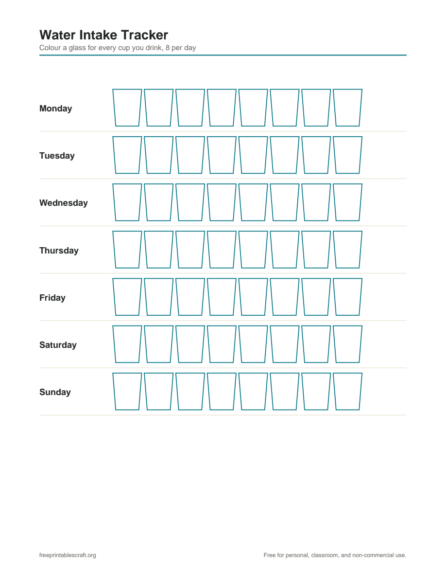 Preview of the water tracker printable PDF