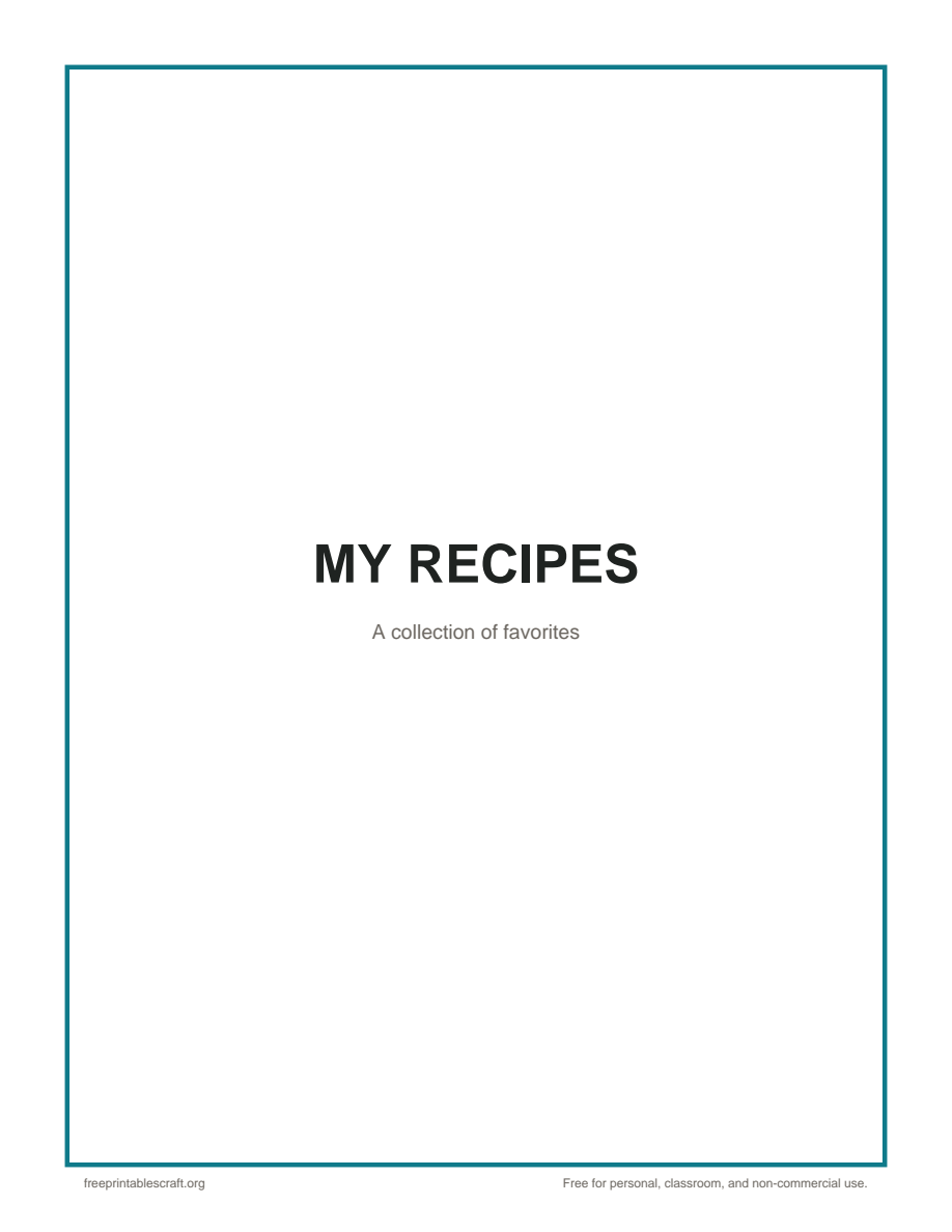 Preview of the recipe book cover printable PDF