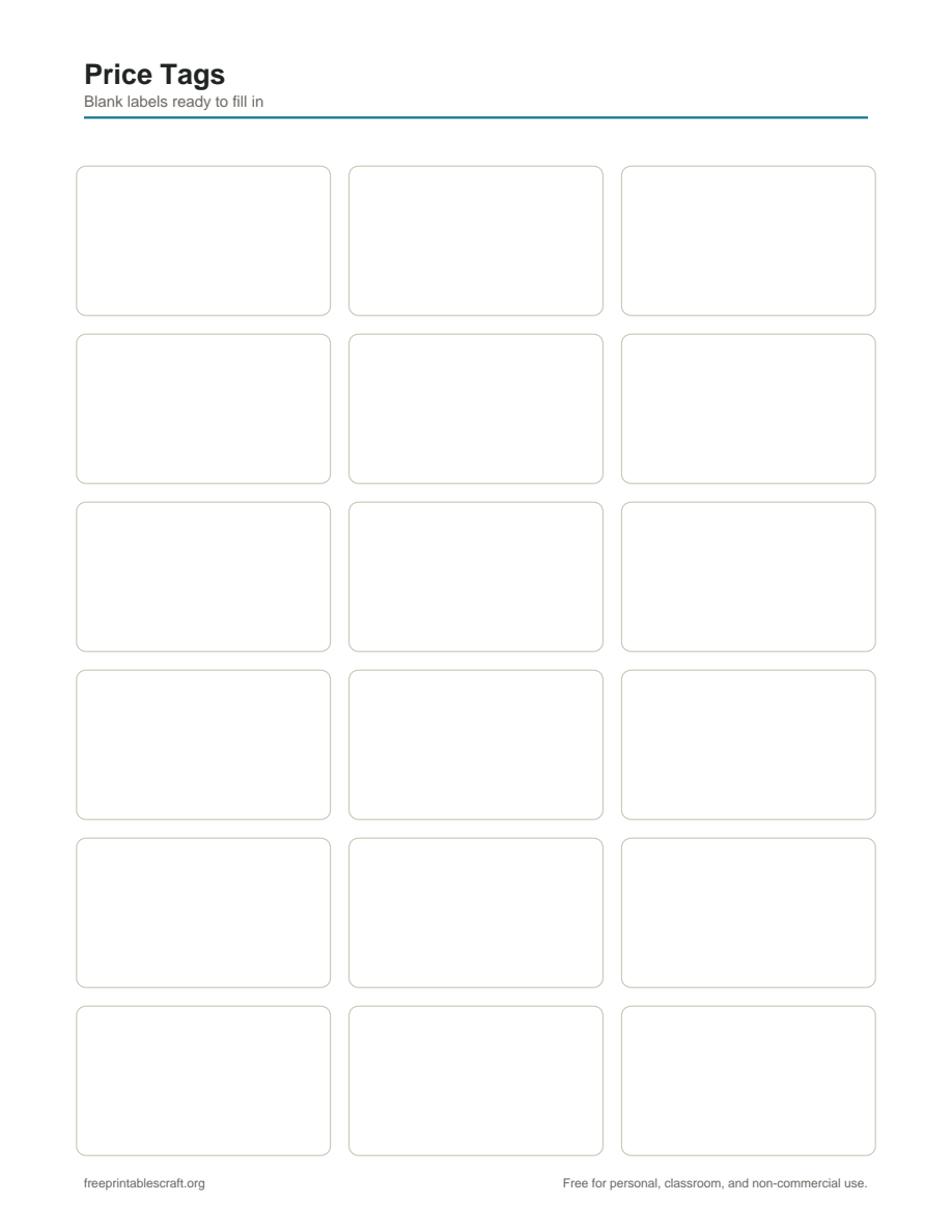 Preview of the price tags printable PDF