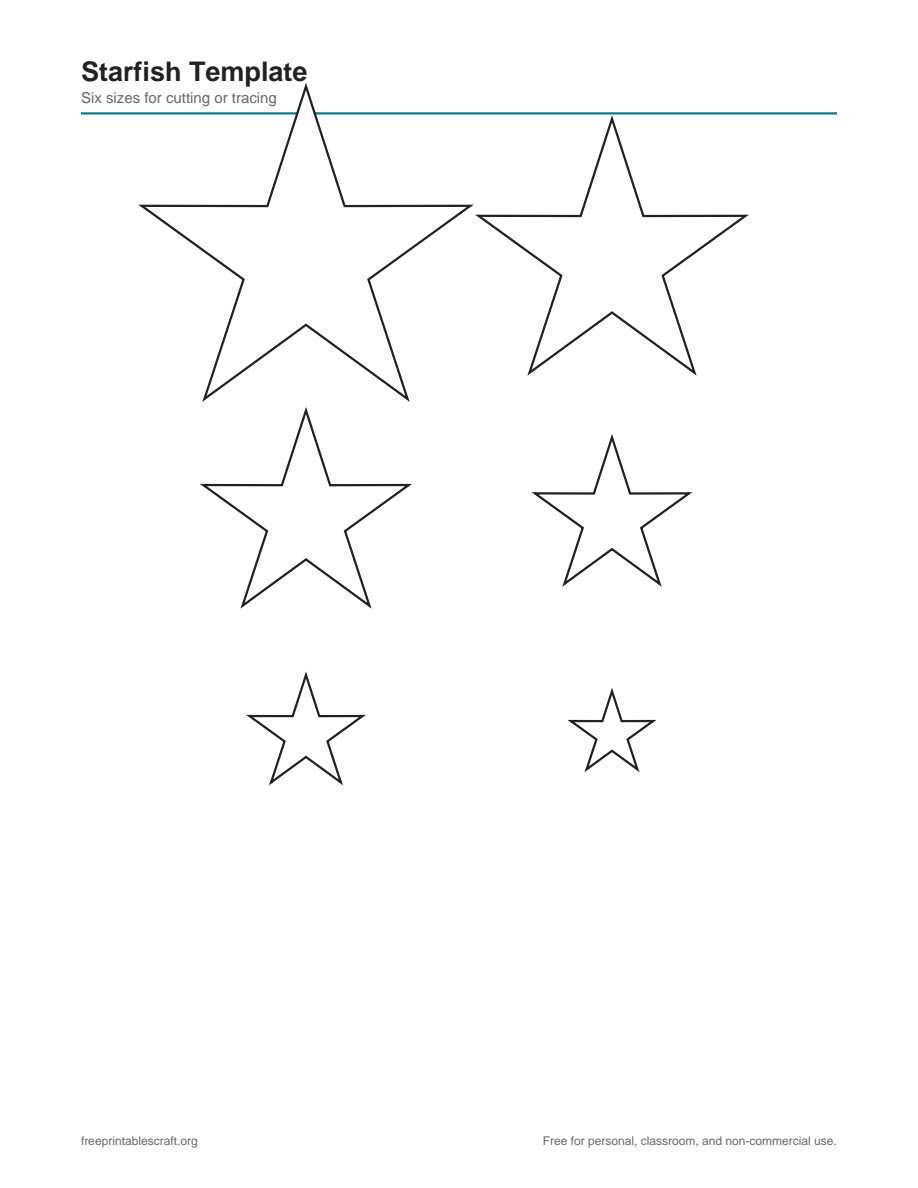 Preview of the starfish template printable PDF