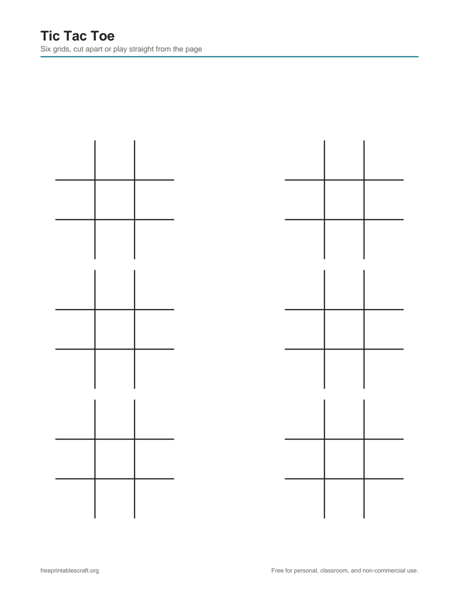 Preview of the tic tac toe board printable PDF
