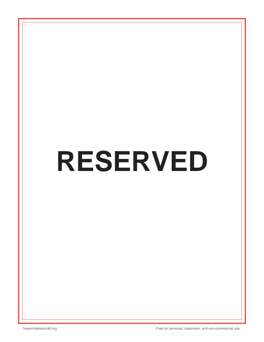 Preview of the reserved sign printable PDF
