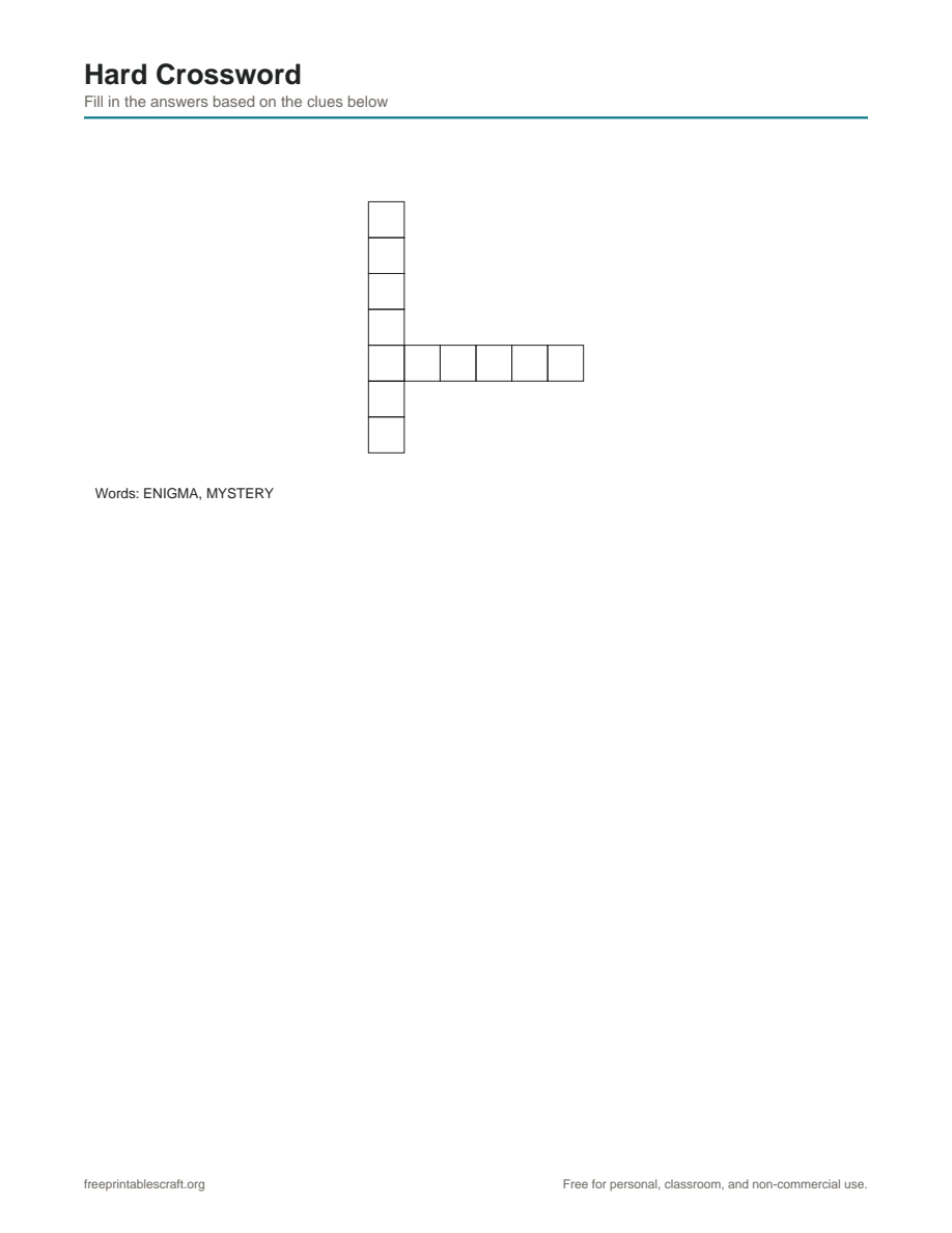 Preview of the hard crossword puzzles printable PDF