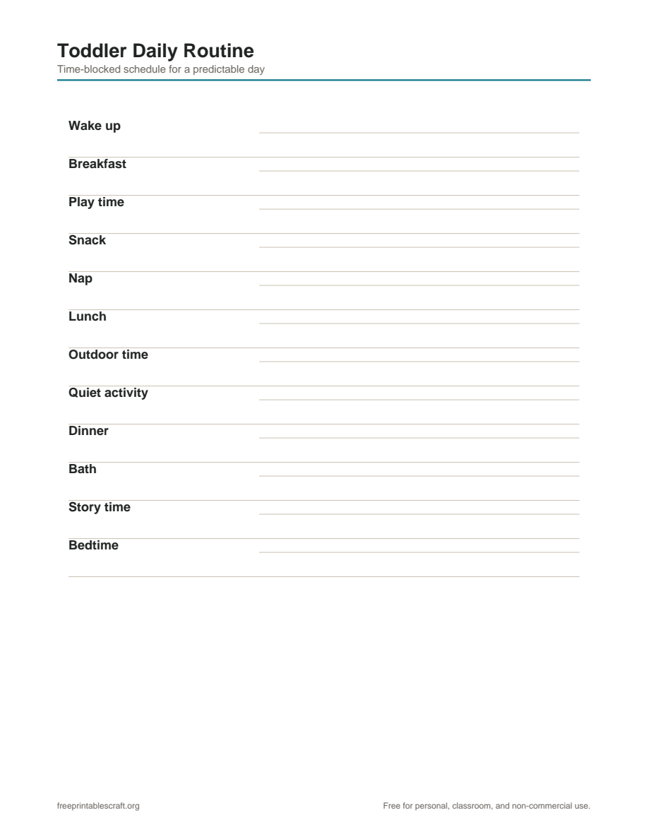 Preview of the toddler daily routine chart printable PDF