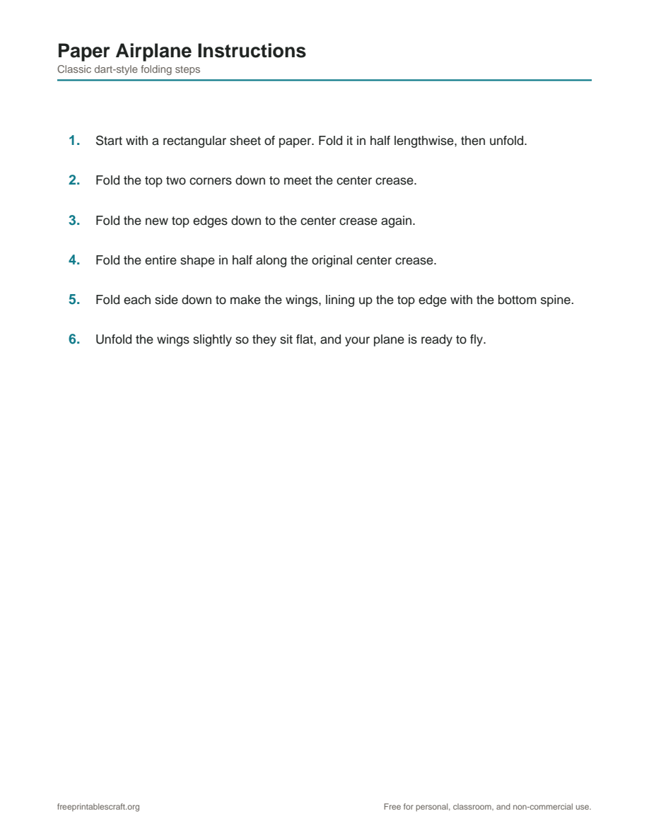 Preview of the paper airplane instructions printable PDF